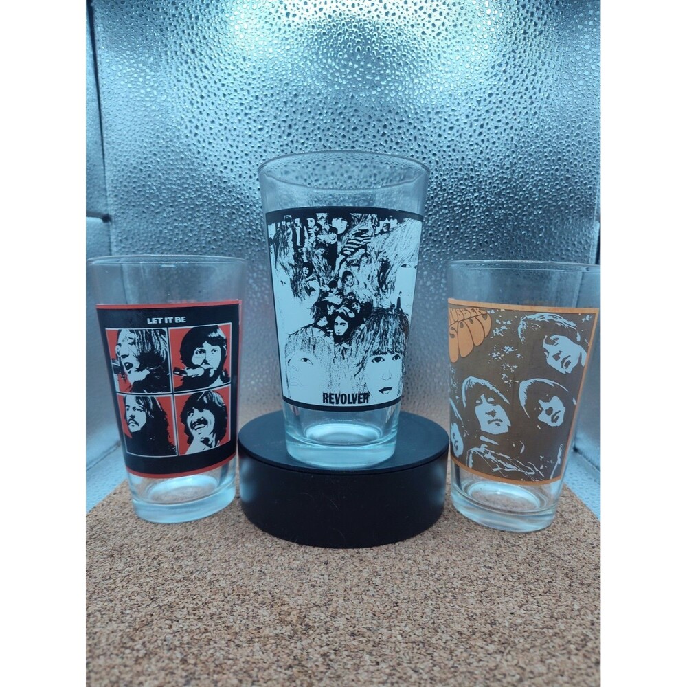 THE BEATLES Beer Pint Glass Lot Of 3 Album Covers Rubber Soul With The Let It Be